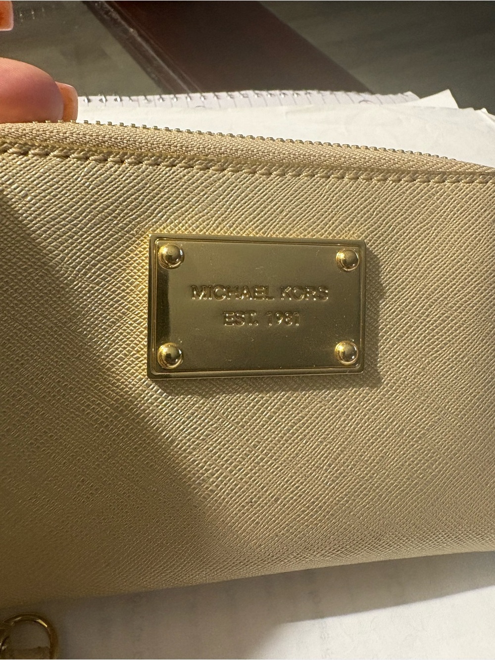 Michael Kors Gold Tone Leather Card Holder Wallet